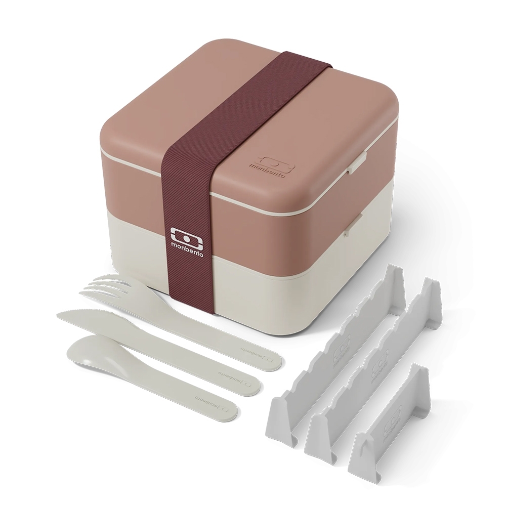 monbento - Flex lunchbox with compartments and cutlery, pink moka