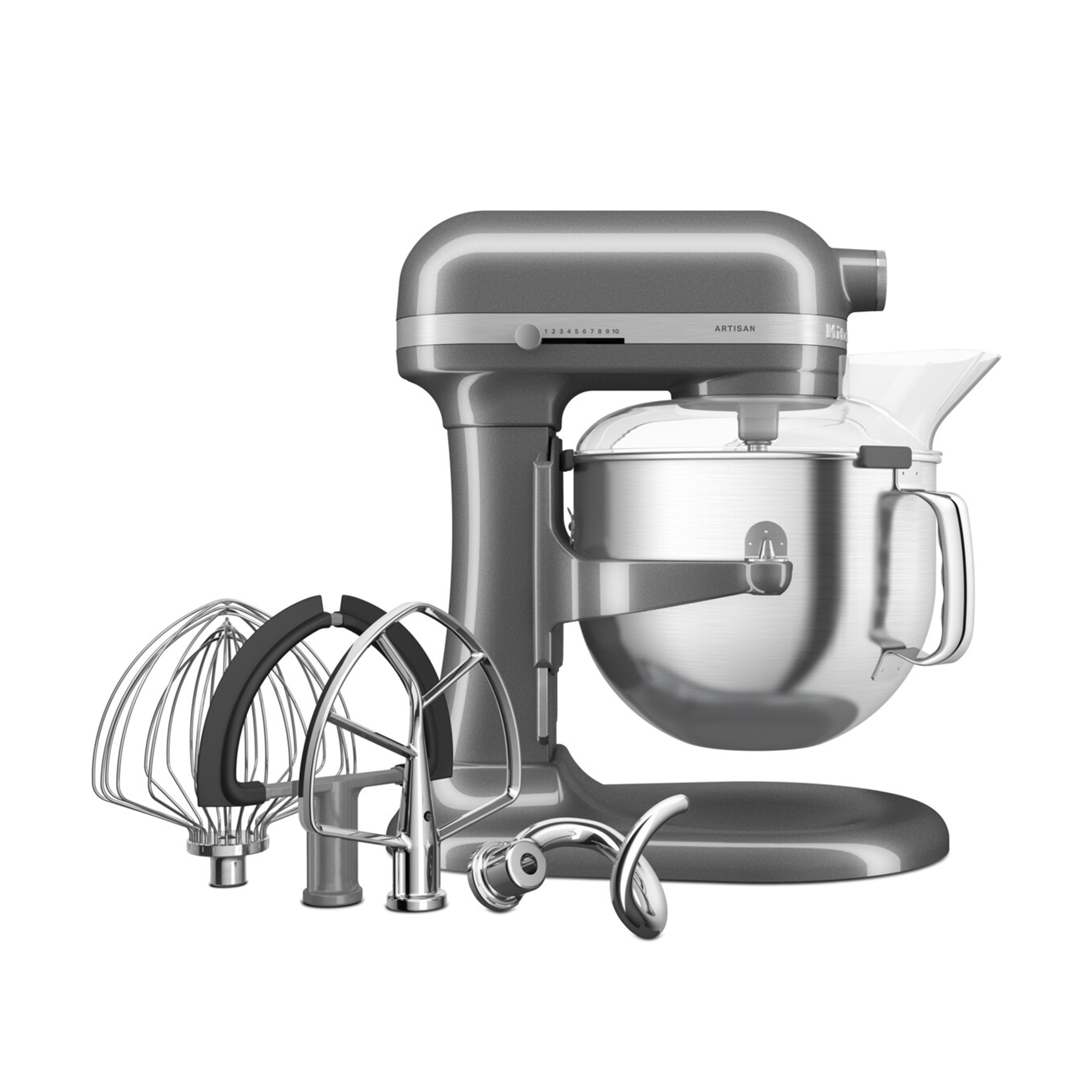 KitchenAid - Set Küchenmaschine 6,6 L + 15 tlg. Küchenhelfer-Set + Rezeptbuch „Patisserie leichtgemacht“ - Medallion Silber
